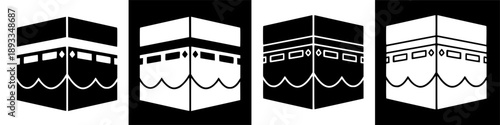Clean Line Art Icons Depicting the Kaaba, Islam's Sacred Holy Site in Mecca