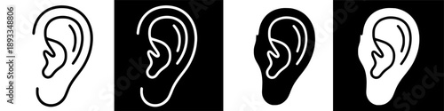 Outline icons of human ears, a symbol for hearing and auditory perception, ideal for graphic design and health concepts