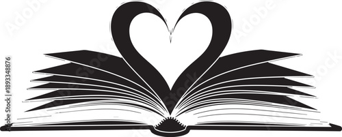 Open book with heart shaped pages love reading symbol
