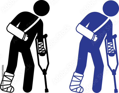 Injured people using crutches for mobility and support