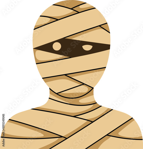 Mummy Wrapped Body Shape Vector Illustration, Ancient Egyptian Bandages, Halloween Character Fragment, Spooky Holiday Design