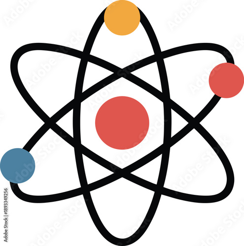 Simple Atomic Structure Model with Orbiting Electrons, Vector Illustration for Science Education and Chemistry Concepts