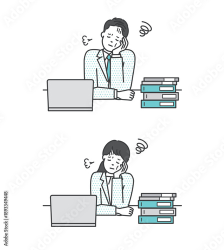 残業する疲れたビジネスパーソンのイラストベクター素材