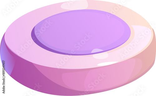 Oval lavender herbal soap bar in soft pink and violet shades with glossy surface. Lavender cosmetics packaging, skincare, herbal soap, aromatherapy product. Isolated cartoon vector purple soap bar