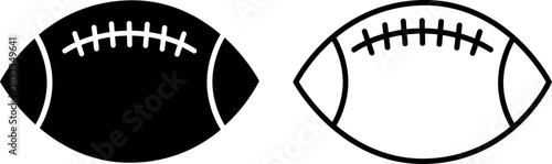 Black Filled and Outline American Football Ball Vector Icons for Sports and Game Designs