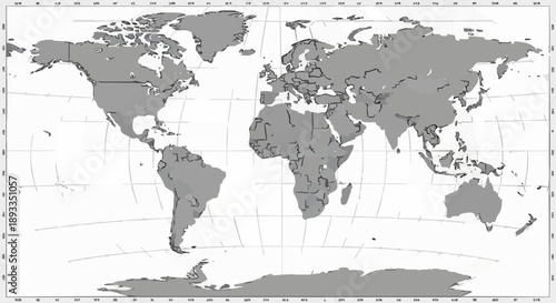 World Map Showing Continents and Oceans.