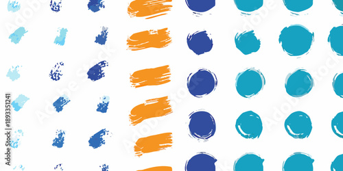 Abstract background with colorful brushstrokes and dots on a white surface