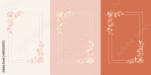 Three rectangular frames with floral designs in shades of peach and coral