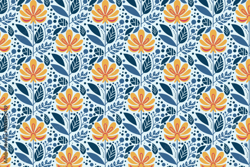 Fototapeta premium Refined Botanical Floral Textile Pattern Seamless Arrangement