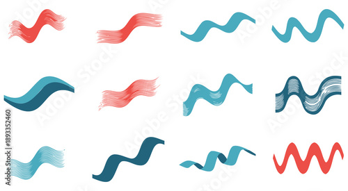 Colorful abstract wave lines set isolated on white background vector illustration