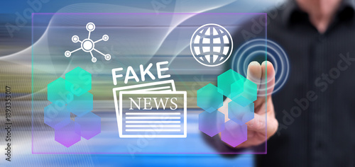 Photography Man touching a fake news concept