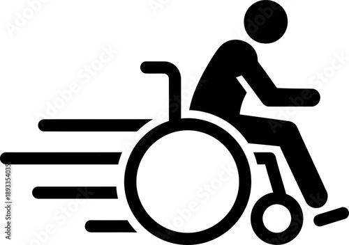 Empowering symbol of a wheelchair user in motion, conveying speed and independence with dynamic lines
