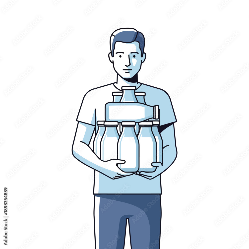 Obraz premium Man holding three milk jugs in front of his chest