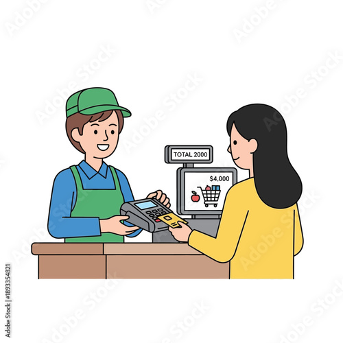 Customer making payment to cashier with credit card at store counter