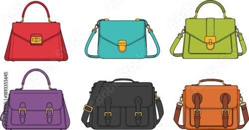 Handbag, fashion, accessory, purse, stylish, leather, colorful, trendy, design, collection, illustration, retail, shopping, elegant, modern, buckle, strap, handle, flap, structured, shoulder, display
