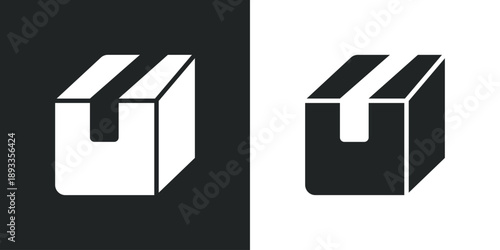 Cardboard shipping box icon for delivery logistics and package storage services. Solid vector symbol illustration