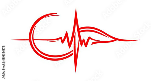 Red heartbeat pulse line icon with medical cardiogram symbol and 3d health care logo concept illustration on professional business background