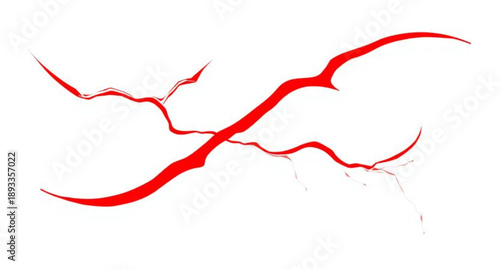 3D illustration of a broken red heart vector icon with a cracked line design and border outline isolated on a blank white background shape