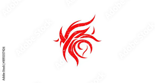 Red white and yellow tribal fire flame vector illustration featuring floral ornament swirls and phoenix tattoo design elements as a hot decorative logo symbol on a white background