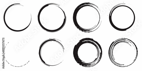 A collection of hand drawn circular brushstroke rings in varying thicknesses