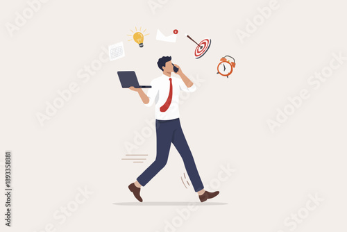 Busy man working with many tasks