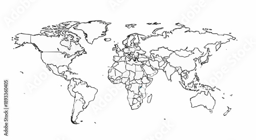 World Map Outline With Country Borders Detailed Political Geography.