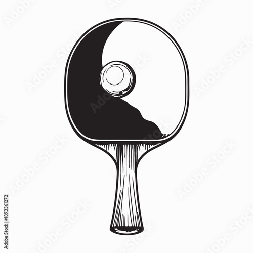 Ping Pong Paddle With Ball Silhouette Vector on White Background
