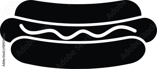 A black silhouette of a hot dog with mustard on a transparent background for various design projects and menus