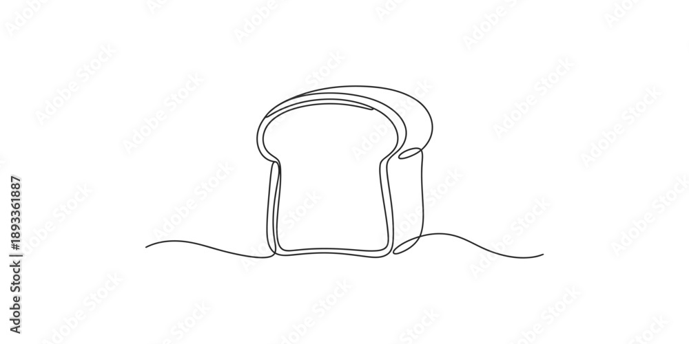 Obraz premium Single line of a slice of bread on white background outline