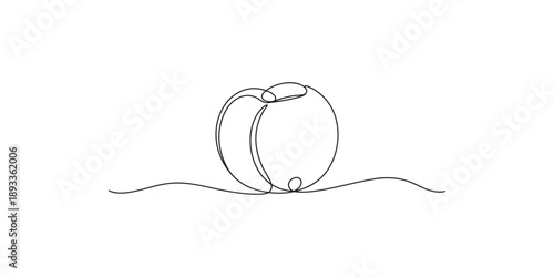 Single line of a peach on a wavy line single line peach fruit minimalist black and white