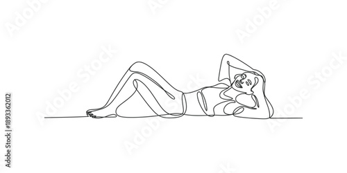 Single line of a woman lying on her side with bent legs line woman continuous line