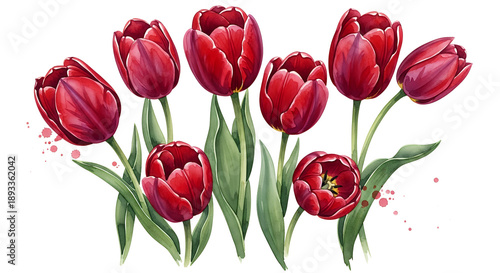 Wallpaper Mural Vibrant red tulips bloom in a lush garden scene viewed from a slight angle. Torontodigital.ca