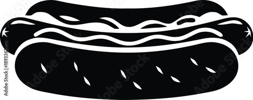 Black hot dog icon with mustard symbolizing street food, quick snack, casual meal, processed meat, savory dish