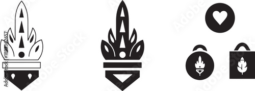 Black and white sketched whisk with flame and heart symbols