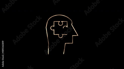 Animated analytical icon mind puzzle solution thinking intelligence concept suitable for presentations on problem-solving, mental health, business strategy, or education.