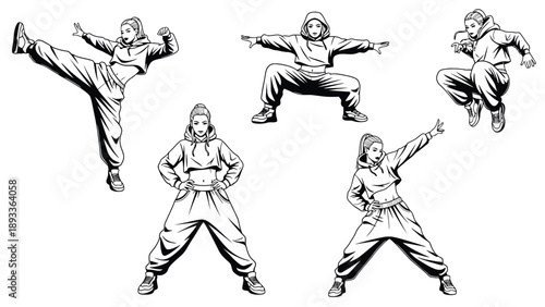 Collection of professional male martial arts characters in dynamic combat poses for sports training academy and fitness business branding resources.