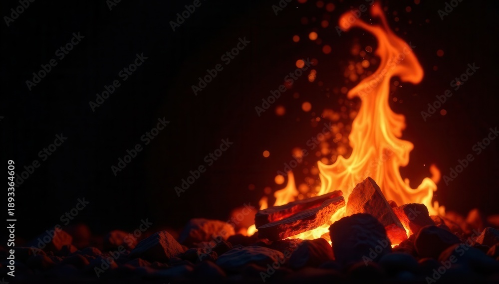 Fototapeta premium Glowing embers burst, fiery sparks against black , abstract, design