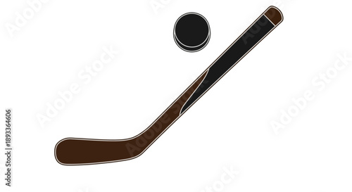 Hockey stick and puck on ice rink