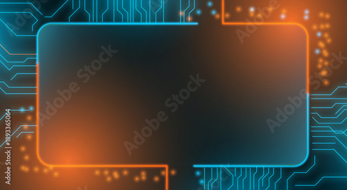 Futuristic Digital Circuit Board Background with Glowing Orange and Blue Lights