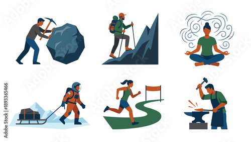 Diverse Human Endeavors: Icons of Strength, Adventure, Mindfulness, Expedition, Running & Craft