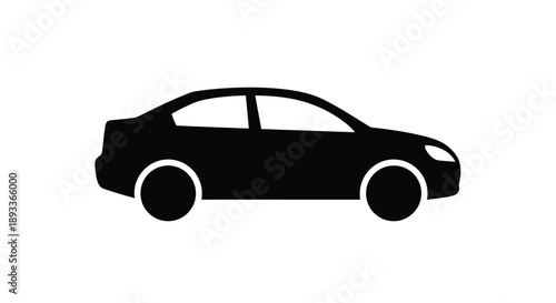 Simple black silhouette of a modern sedan car on a white background