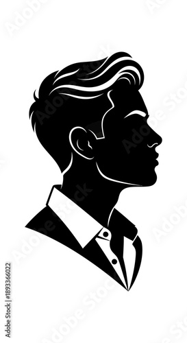 Stylish Man Profile Silhouette with Modern Haircut - Elegant Black and White Vector Illustration