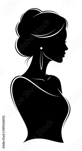 Elegant Woman Silhouette with Updo Hairstyle and Dangling Earring