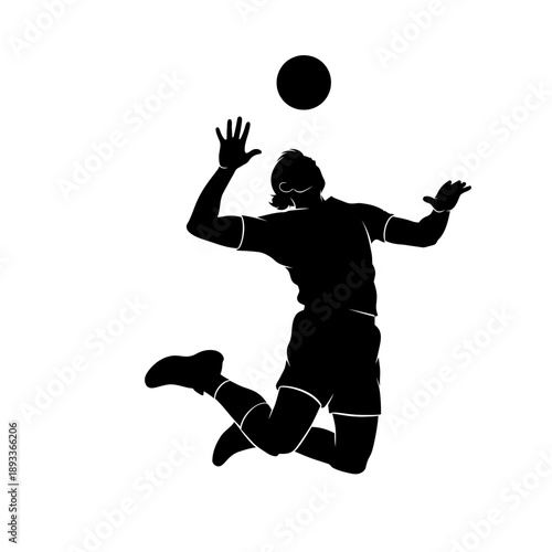 Dynamic silhouette of a volleyball player mid-air, powerfully spiking the ball during a thrilling match
