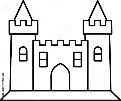 Irish castle line art medieval stone fortress with towers and arched entrance