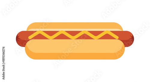 A colorful illustration of a classic hot dog with mustard and bun