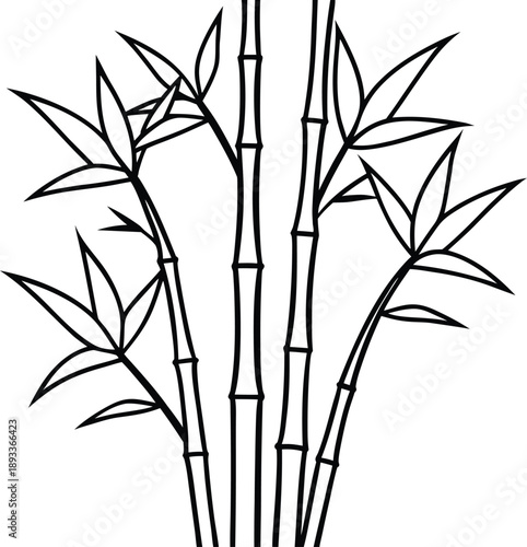 Thin black outline bamboo stalks with leaves vector 1