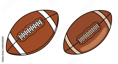 Illustration of two american footballs with laces and stripes on a white background