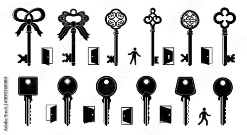 Diverse collection of keys representing access opportunity and secrets in monochrome presentation