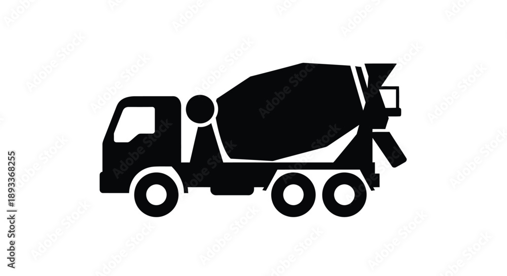 Fototapeta premium Simple black silhouette of a concrete mixer truck on a white background